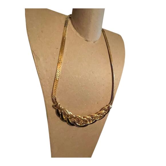 Vintage Trifari Statement Gold Tone Black Enamel Serpentine Choker Necklace - Picture 14 of 15